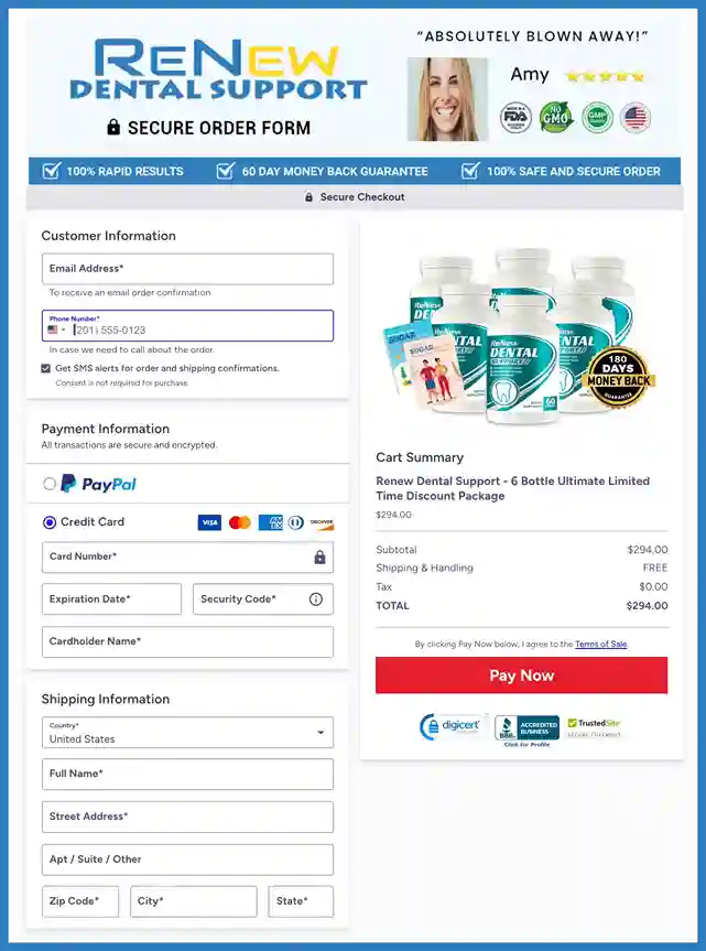 Renew Dental Support Order Page